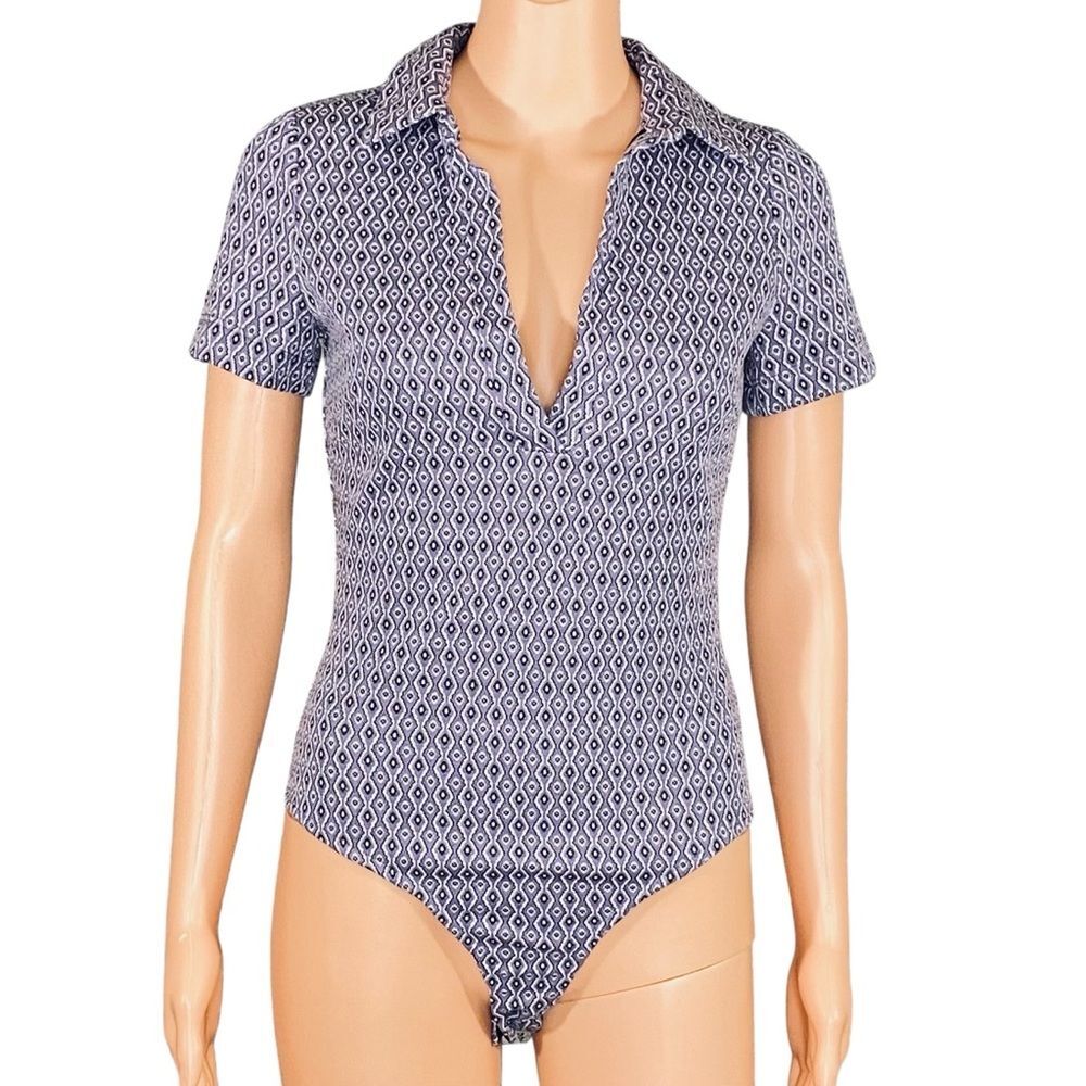 Zara Purple Bodysuit Short Sleeve Open Back Deep V Neckline Stretchy SZ SM